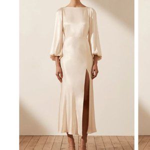 Shona Joy-La Lune Balloon Sleeve Backless Midi Dress - Cream